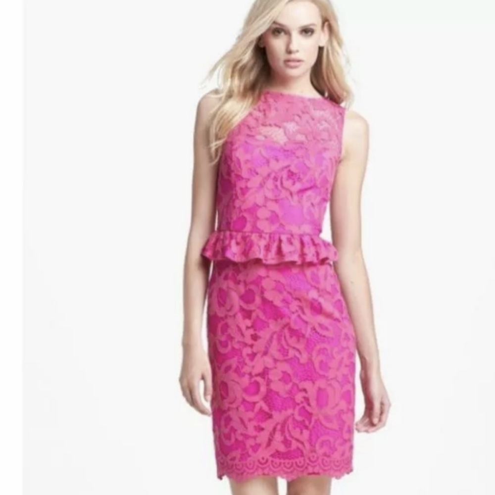 Lilly Pulitzer Hot Pink Lace Peplum Dress XS Summer Cocktail Party - Picture 2 of 11